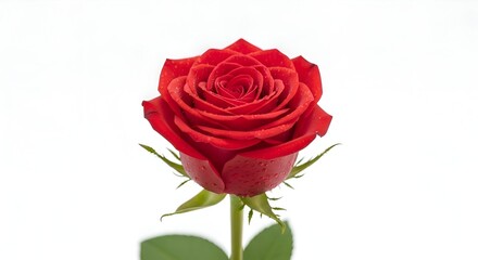 A simple red rose with water droplet on it, clean and white background