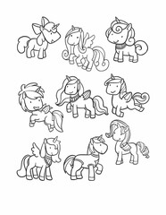 Adorable cartoon unicorns with wings and horns, perfect for fantasy-themed designs and children's projects