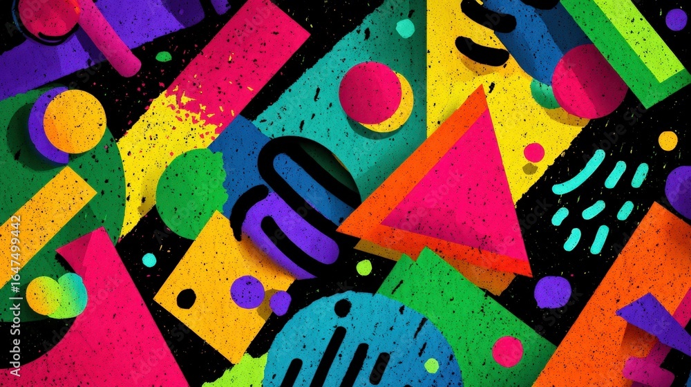 Poster vibrant colorful abstract geometric shapes background design with bold triangles circles and rectang