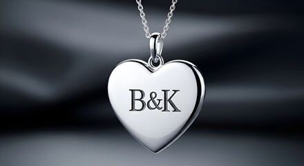Heart-shaped pendant necklace engraved with the initials B & K