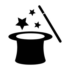 Discover the magic: illustration of magician hat, wand, and stars for magical performance show