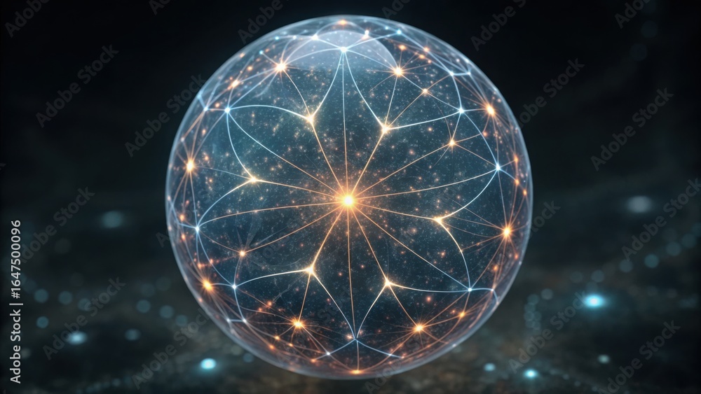 Poster abstract neural cluster inside crystal casing with gigapixel detail
