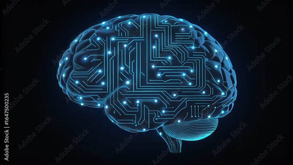 Poster circuit board design in brain shape with high-tech texture