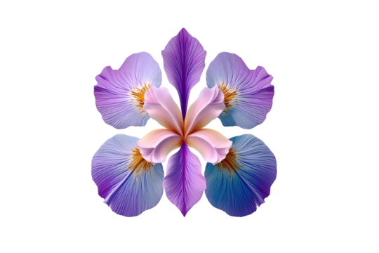 Minimalist Top-Down Iris Flower with Symmetrical Layout, Flat Artistic Illustration, Isolated - Powered by Adobe