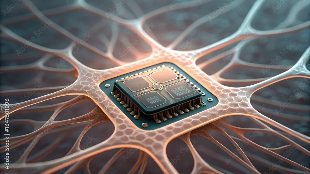 Poster embedded silicone neural tissue chip in macro gigapixel view
