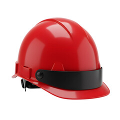 Fototapeta premium Bright red safety hard hat with black visor on white background. Minimalist style, ideal for construction, industrial, and worker safety concepts.