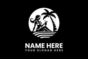 Relaxing Silhouette of a Woman with Tropical Drink on a Tropical Island.