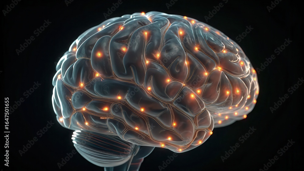 Poster synthetic brain membrane with embedded technology and light effects