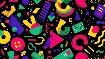 Fototapeta premium Vibrant 90s Retro Geometric Pattern Seamless Design Background Texture for Fashion Print