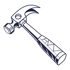A simple line art illustration of a claw hammer with a dark navy outline on a white background