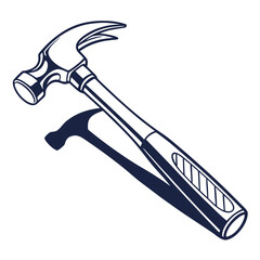 A stylized dark blue claw hammer with a distinct shadow on a clean white background