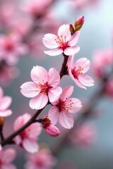 Obraz premium Close-up of blossoming cherry branches, soft pink tones, springtime aesthetic , spring flowers, design, macro photography
