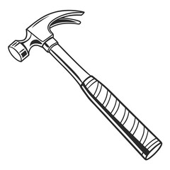 Classic claw hammer tool with a black outline on a white background for construction and diy projects