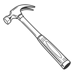 Classic claw hammer tool illustration with a black outline on a white background