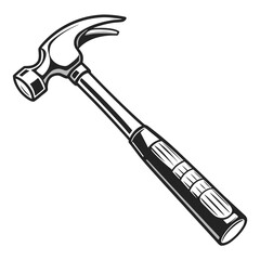 Classic claw hammer tool with a metal head and black handle isolated on white background