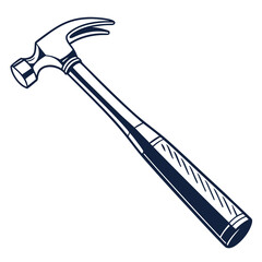 Classic claw hammer tool with dark blue outline on a white background