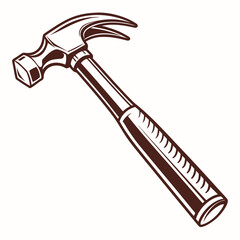 Classic claw hammer with a stylized brown outline and white background for design
