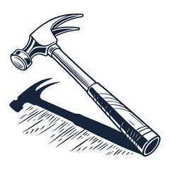 Classic claw hammer with a stylized shadow and hatch marks on a white background