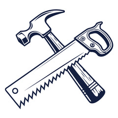 Classic crossed hammer and saw tools illustration representing carpentry and construction work