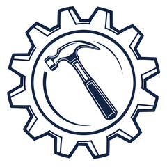 Hammer and gear symbol representing construction industry and mechanical engineering services