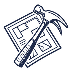 Hammer and blueprint symbolizing construction renovation and building projects
