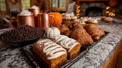 Obraz premium kitchen counter filled with Halloween-themed baked goods, cozy home environment