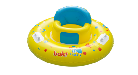 Yellow baby float with blue accents pops against a dark backdrop, perfect for product shots, posters, or vibrant marketing materials.