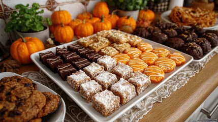 Fototapeta premium kitchen counter filled with Halloween-themed baked goods, cozy home environment