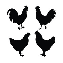 Silhouette chickens and roosters vector illustration farm animals poultry design element graphic resource