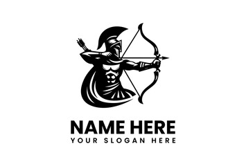 Silhouette of a Spartan Archer Aiming Bow and Arrow Ready to Fire 1.