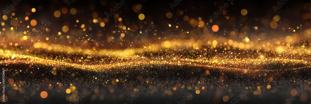 Aufkleber sparkling golden particles create a mesmerizing glow in a dark setting, enhancing the atmosphere wit