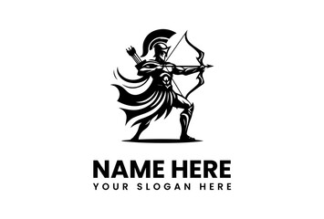 Silhouette of a Spartan Archer Aiming Bow and Arrow Ready to Fire.
