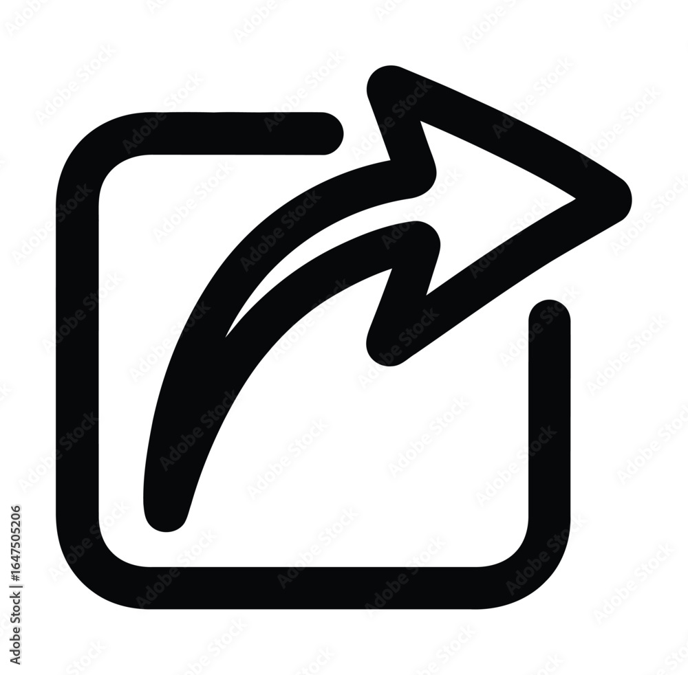 Fototapete vector art of black share icon with an arrow pointing out of a square, isolated on white background,