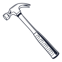 Simple outline illustration of a claw hammer tool on a white background