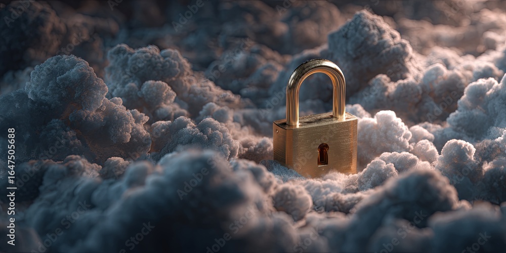 Poster secure cloud storage concept with a padlock representing digital protection against data breaches an