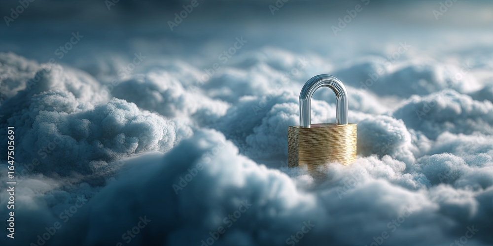 Poster secure cloud storage concept with a padlock representing digital protection against data breaches an