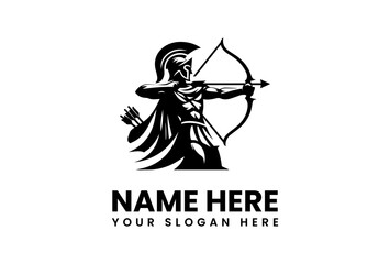 Silhouette of a Spartan Archer with Bow and Arrow Ready to Strike.