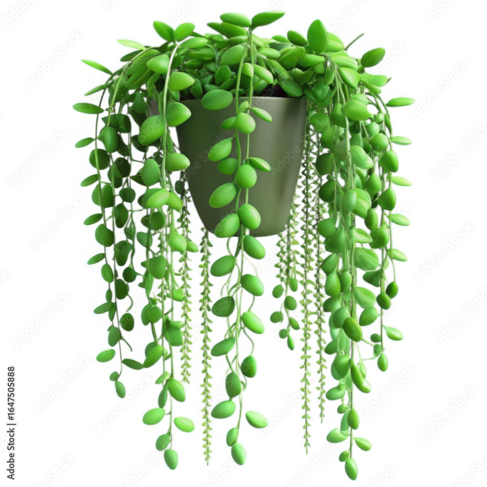 Poster 3d trailing string of pearls plant in pot isolated on transparent background