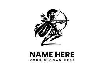 Silhouette of a Spartan Archer with Bow and Arrows Ready to Strike.