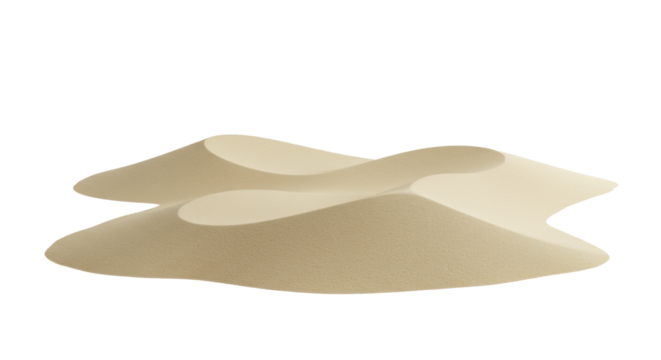 Photorealistic abstract sculpture of warm beige sand with smooth organic curves and subtle shadows on a pristine transparent studio background. Concept of organic growth - Powered by Adobe
