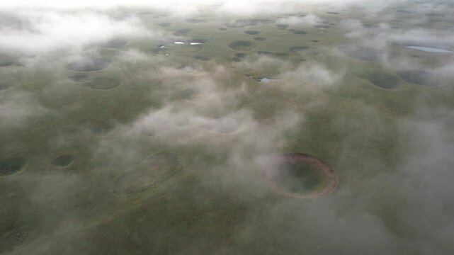 Lunar landscape over a karst field in Bashkiria, Russia in summer