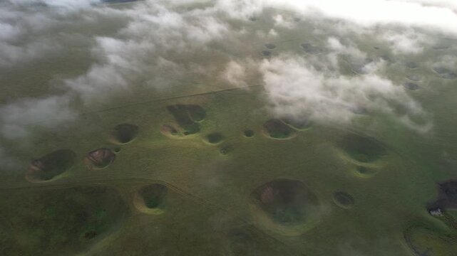 Lunar landscape over a karst field in Bashkiria, Russia in summer