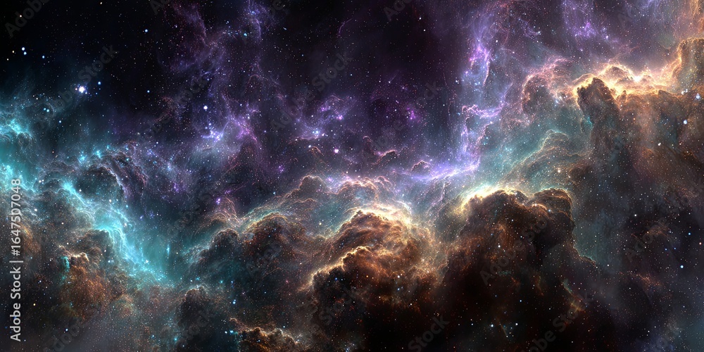 Poster colorful abstract representation of cosmic structures in deep space with stars and nebulae