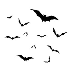 bat silhouettes scattered and flying in various directions