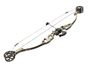 A sleek, contemporary bow with camouflaged pattern