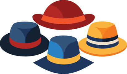A vibrant collection of stylish hats in bold colors, from fedoras to top hats