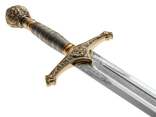 The elegant craftsmanship of a regal sword with intricate engravings, its gleaming blade evokes a sense of ancient power and the tales of bravery
