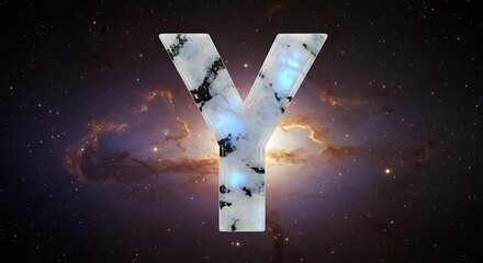 Marble Text Letter Y Floating in Outer Space with Galaxy and Nebula Background