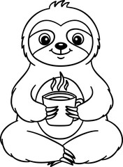 Cute Sloth Outline Cartoon PNG Transparent.