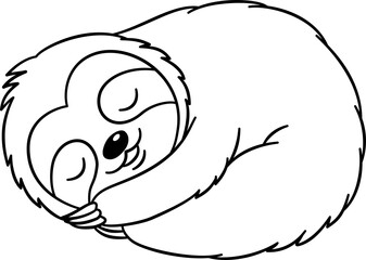 Cute Sloth Outline Cartoon PNG Transparent.